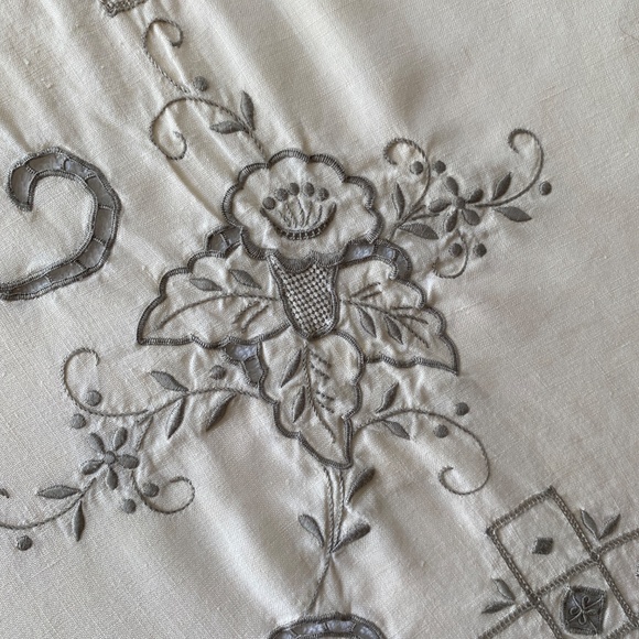 Vintage European Embroidered Floral Grape Vines Tablecloth 65" x 84" - Picture 5 of 12